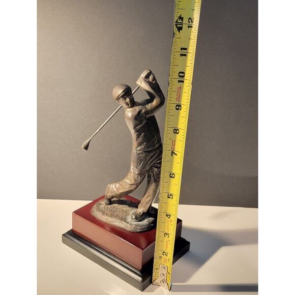 Bronze Metal Golf Figurine Statue 11.5" Wood Base Classic Perfect Swing Golfer - Picture 8 of 11